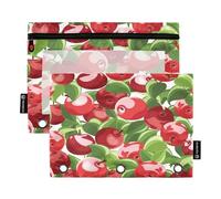 Astuccio per raccoglitori a 3 anelli, con mele rosse e foglie, con cerniera, portapenne con finestra trasparente, per scuola, ufficio, confezione da 2, Multi