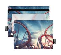 Astuccio per raccoglitori a 3 anelli, confezione da 2 astucci con finestra, materiale per il ritorno a scuola, 9,8 "× 7" in, montagne russe rosse