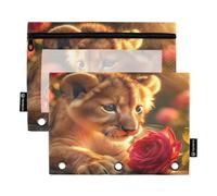 Astuccio per raccoglitori a 3 anelli, confezione da 2 astucci in tessuto con cerniera, elementi essenziali per il rientro a scuola, 9,8 pollici × 7 pollici (taglia unica x 2), graziosa rosa rossa