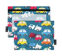 Astuccio per raccoglitori a 3 anelli, confezione da 2, astucci morbidi con 3 anelli, elementi essenziali per il ritorno a scuola, 24 cm × 17 cm, Carino Cars Trucks blu