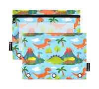 Astuccio per raccoglitori a 3 anelli, confezione da 2, astuccio morbido con 3 anelli, elementi essenziali per il ritorno a scuola, 24 × 17 cm, simpatico paesaggio di dinosauri