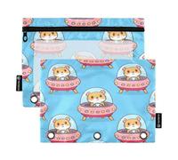 Astuccio per raccoglitori a 3 anelli, confezione da 2, astuccio morbido con 3 anelli, elementi essenziali per il ritorno a scuola, 24 × 17 cm, simpatici criceti astronavi