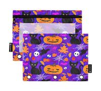 Astuccio per raccoglitori a 3 anelli, confezione da 2, astuccio morbido con 3 anelli, elementi essenziali per il ritorno a scuola, 24 × 17 cm, stravaganti personaggi di Halloween viola