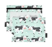 Astuccio per raccoglitori a 3 anelli, confezione da 2, astuccio morbido con anelli, elementi essenziali per il rientro a scuola, 24 × 17 cm, simpatiche mucche dei cartoni animati verdi