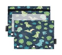 Astuccio per raccoglitori a 3 anelli, confezione da 2, astuccio morbido con cerniera con anelli, elementi essenziali per il ritorno a scuola, 24 cm × 17 cm, simpatici dinosauri dei cartoni animati