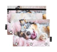 Astuccio per raccoglitori a 3 anelli, confezione da 2, astuccio morbido con cerniera con occhielli, elementi essenziali per il rientro a scuola, 24 cm × 17 cm, giocoso pastore australiano relax