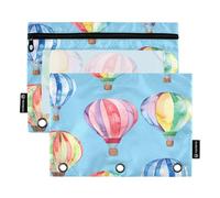 Astuccio per raccoglitori a 3 anelli, confezione da 2, astuccio morbido e grande con anelli, elementi essenziali per il rientro a scuola, 24 × 17 cm, mongolfiere arcobaleno