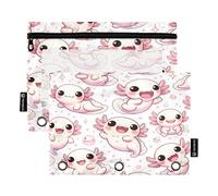 Astuccio per raccoglitori a 3 anelli, confezione da 2, astuccio morbido trasparente con anelli, elementi essenziali per il rientro a scuola, 24 × 17 cm, simpatico cartone animato Axolotls