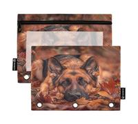 Astuccio per raccoglitori a 3 anelli, confezione da 2, astuccio morbido trasparente con anelli, materiale per il rientro a scuola, 24 cm x 17 cm, simpatico pastore tedesco