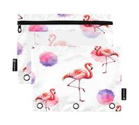 Astuccio per raccoglitori a 3 anelli, confezione da 2, astuccio morbido trasparente con anelli, materiale per il ritorno a scuola, 24 cm x 17 cm, acquerello rosa fenicottero bianco
