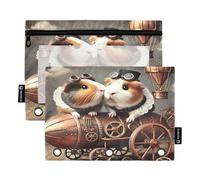 Astuccio per raccoglitori a 3 anelli, confezione da 2, astuccio morbido trasparente con anelli, materiale per il ritorno a scuola, 24 cm x 17 cm, criceto porcellino d'India