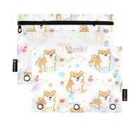 Astuccio per raccoglitori a 3 anelli, confezione da 2, custodia morbida con cerniera con anelli, materiale per il ritorno a scuola, 24 cm x 17 cm, pose giocose con cani carini