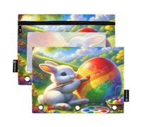 Astuccio per raccoglitori a 3 anelli, confezione da 2 grandi sacchetti in tessuto, elementi essenziali per il rientro a scuola, 9,8 "× 7" in (taglia unica x 2), uova colorate coniglio pasquale