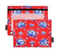 Astuccio per raccoglitori a 3 anelli, confezione da 2, morbido astuccio a 3 anelli per raccoglitore, elementi essenziali per il ritorno a scuola, 24 × 17 cm, floreale popolare russo blu, bianco rosso