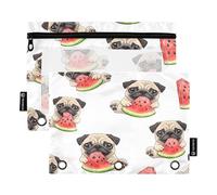 Astuccio per raccoglitori a 3 anelli, confezione da 2, morbido portamatite con 3 anelli, materiale per il ritorno a scuola, 24 cm x 17 cm, fetta di anguria con carlino