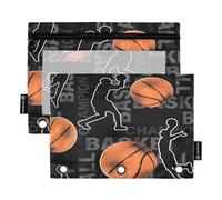 Astuccio per raccoglitori a 3 anelli, moderno borsello per giocatori di basket con cerniera, astuccio portapenne con finestra trasparente per scuola, ufficio, confezione da 2, Multi