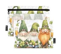 Astuccio per raccoglitori a 3 anelli, motivo Gnome6, con cerniera e finestra trasparente, per ufficio, viaggi, cosmetici, confezione da 2, Gnomo del giorno di San Patrizio6, one sizex2, Valigetta