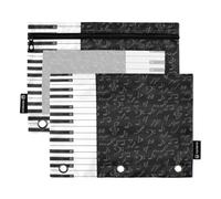 Astuccio per raccoglitori a 3 anelli, per tastiera e pianoforte, note musicali, con cerniera, astuccio portapenne con finestra trasparente, per scuola, ufficio, confezione da 2, Multi