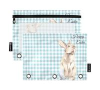 Astuccio per raccoglitori a 3 anelli, sacchetti Happy Easter con cerniera, portapenne con finestra trasparente, per scuola, ufficio, confezione da 2, Multi