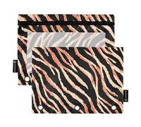 Astuccio per raccoglitori a 3 anelli, stampa tigrata, astuccio per matite e cosmetici, con cerniera trasparente, per ufficio, viaggi, cosmetici, confezione da 2, Stampa tigre animale, one sizex2,