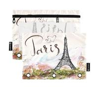 Astuccio per raccoglitori a 3 anelli, Torre Eiffel di Parigi, con cerniera, portapenne con finestra trasparente, per scuola, ufficio, confezione da 2, Multi