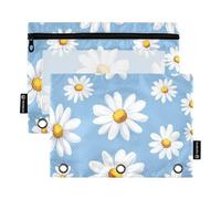 Astuccio per raccoglitori con finestra trasparente margherite blu e bianche Astuccio morbido con cerniera occhielli rinforzati a 3 fori cartelle perforate per riporre studenti scolastici forniture per