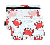 Astuccio per ragazze a 3 anelli, raccoglitore con cerniera, per la scuola, tasche trasparenti, graziose strisce rosse e blu, 24,9 x 18 cm, 2 confezioni