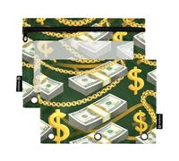 Astuccio per ragazze per 3 raccoglitori ad anelli con cerniera, astuccio per matite con cerniera, tasche trasparenti impilabili per banconote da cento dollari 24,9 x 18 cm, 2 confezioni