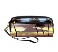 Astuccio per ragazzi e ragazze con cerniera, cielo al tramonto con alberi di cocco, spiaggia, astuccio per studenti, cancelleria da scrivania, organizer per scuola, lavoro, ufficio, Multicolore