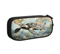 Astuccio per ragazzi e ragazze con mappa della tartaruga marina retrò oceano grande portapenne da scrivania cancelleria organizer astuccio per scuola ufficio borsa per il trucco con cerniera, Nero