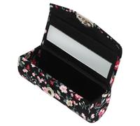 Astuccio per Rossetto Ricamato con Specchio, Scatola Nera Vintage | Tessuto Floreale, Chiusura a Bottone, Design Retrò Raffinato, per Viaggio e Ordine nella Borsa