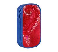 Astuccio per San Valentino, con stampa di cuori rossi e fiori, pratico astuccio multi-scomparto per ufficio, viaggi, scuola, arte e uso quotidiano, Blu, Taglia unica, Con tasca per il