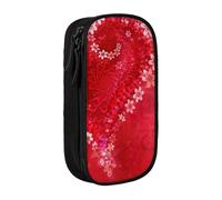 Astuccio per San Valentino, con stampa di cuori rossi e fiori, pratico astuccio multi-scomparto per ufficio, viaggi, scuola, arte e uso quotidiano, Nero , Taglia unica, Con tasca per il