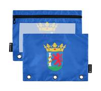 Astuccio per studenti a 3 anelli, con cerniera, motivo floreale, trasparente, con bandiera della provincia di Badajoz, 24,9 x 18 cm, confezione da 2