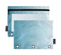 Astuccio per studenti a 3 anelli, per penne, matite, con cerniera, colore rosa, tasche trasparenti, blu sfumato, 24,9 x 18 cm, 2 confezioni