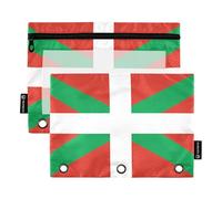 Astuccio per studenti a 3 anelli, raccoglitore con cerniera, astuccio con cerniera, per la scuola, con tasche, bandiera dei Paesi Baschi, 24,9 x 18 cm, 2 confezioni