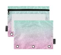 Astuccio per studenti a 3 anelli, raccoglitore con cerniera, astuccio per matite e penne, morbido raccoglitore per la scuola, tasche trasparenti, turchese, rosa, glitter, 24,9 x 18 cm, 2 confezioni
