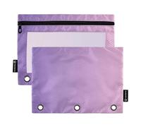 Astuccio per studenti a 3 anelli, raccoglitore con cerniera, astuccio per matite, penne, pastelli, scuola, raccoglitori trasparenti, tasche viola sfumate, 24,9 x 18 cm, 2 confezioni
