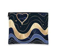 Astuccio per trucchi con onde blu navy, elegante borsa per cosmetici da donna, elegante organizer da viaggio con cerniera, ideale per la cura della pelle invernale, Navy, 7x9 Inch, Cuore