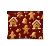 Astuccio per trucchi con pan di zenzero, borsa da viaggio per cosmetici con motivo di biscotti natalizi per donne, piccola borsa portatile in tela con cerniera, borsa da toilette per la cura della