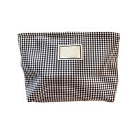 Astuccio per trucchi scozzese bianco nero, Borsa per cosmetici di grande capacità, Borsa toilette con motivo a griglia alla moda con chiusura a cerniera, Spazioso organizer