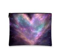 Astuccio per trucco a forma di cuore galassia, borsa da viaggio cosmetica colorata celeste da donna piccolo organizzatore versatile con cerniera borsa da toilette regalo per festival, viola., 7x9 Inch