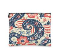Astuccio per trucco patriottico retrò cachemire floreale da donna piccola borsa da toilette portatile in tela con cerniera regalo estivo borsa da toilette, rosso, 7x9 Inch, Fiore
