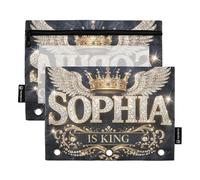 Astuccio personalizzato a tre anelli con design Crowned Glory per raccoglitore a 3 anelli, confezione da 2 sacchetti con cerniera per matite con finestra trasparente e occhielli