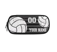 Astuccio personalizzato con stampa calcio calcio con nome, blu galassia cancelleria per studenti, ufficio, università, scuola aziendale, Pallavolo - Bandiera Nera, 8.8"x1.7"x4.1", Astuccio