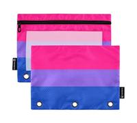 Astuccio piatto in tela con movimento bisessuale Lgbt per raccoglitori a 3 anelli, con cerniera, matite da donna, per la scuola, tasche trasparenti, 24,9 x 18 cm, 2 confezioni