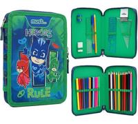 Astuccio PJ Masks a Doppio Scomparto con Cancelleria Inclusa per Bambini | Matite Colorate e Pennarelli per la Scuola | Design Spazioso con 2 Cerniere | Resistente e Leggero