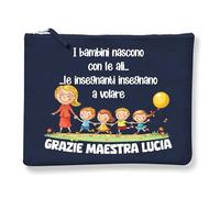 Astuccio Pochette Regalo PERSONALIZZATO Maestra Fine Anno - I bambini nascono con le ali - Borsa Piccola per Insegnante Donna - Astuccio Trucchi Cosmetici - Regali Asilo Elementari Primaria