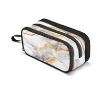 Astuccio portamatite a 3 scomparti con motivo marmo bianco con accenni di nero e oro, astuccio portapenne portatile per la scuola, per ragazze e ragazzi, Marmo Bianco Con Tocchi Di Nero E Motivo Oro