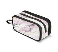 Astuccio portamatite a 3 scomparti con motivo marmo bianco e rosa con accenni di nero e oro, astuccio portapenne per la scuola, portatile, per ragazze e ragazzi, Marmo Bianco Rosa Con Tocchi Di Nero E